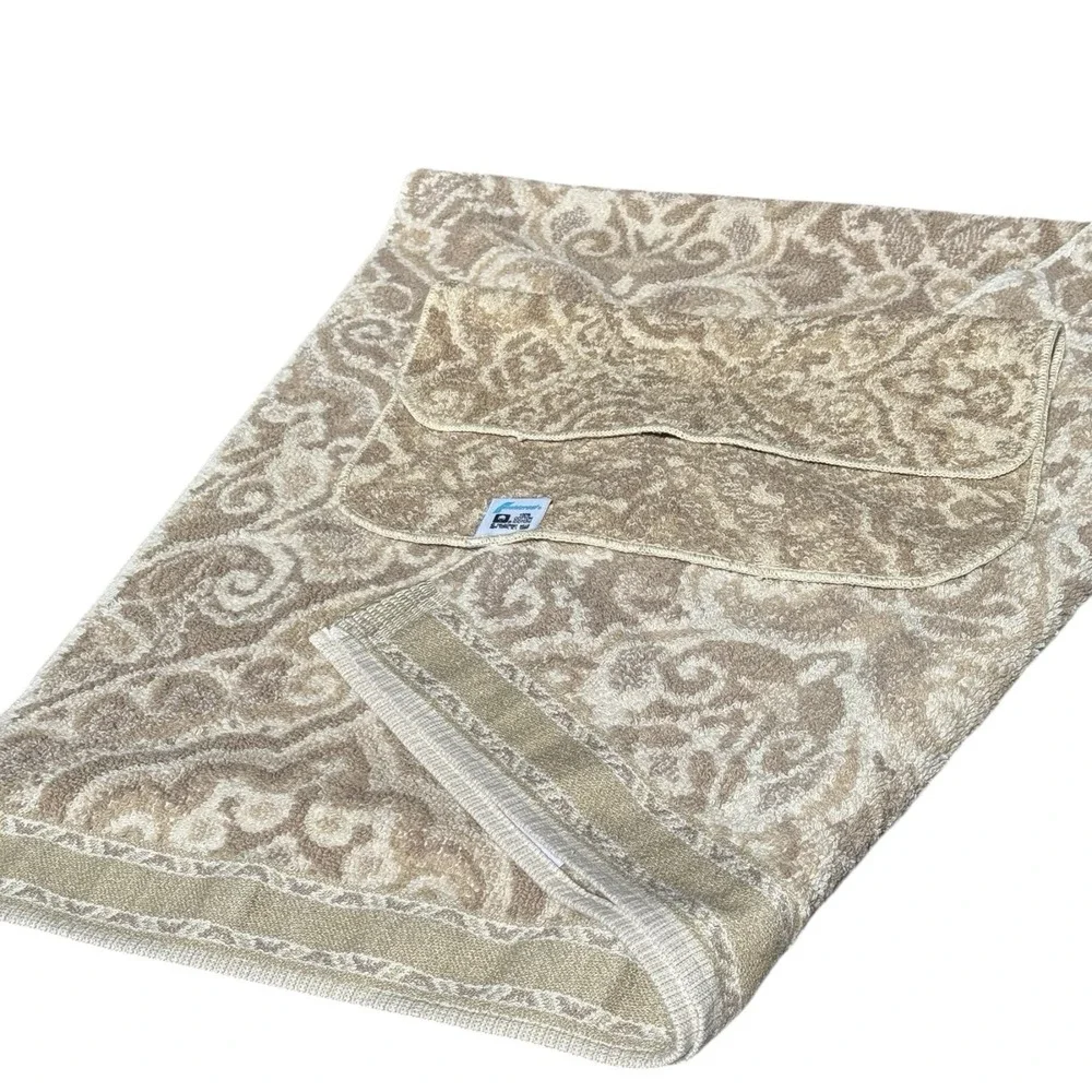 Vintage Fieldcrest MCM Traditional Towel Set USA 100%‎ Cotton Brown Damask 80s